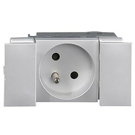 Prise 2P+T appareillage 45 Logix à connexion auto livrée avec 2 Normaclips finition aluminium (49341)