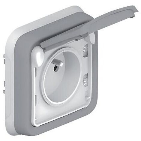 prise 2p+t avec eclips de protection programme plexo complet encastre gris 16a