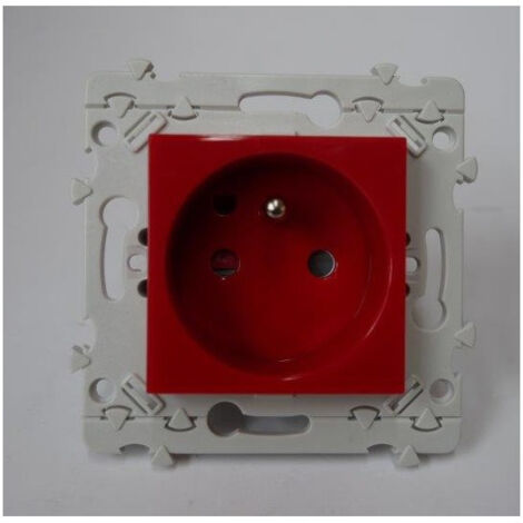 Prise 2P+T détrompée 16A encastré rouge avec support (sans plaque de finition) série ESSENSYA