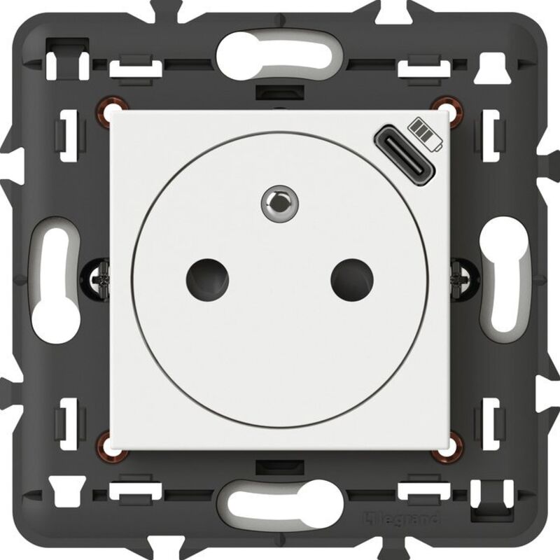 Legrand - Prise de courant Surface Mosaic avec chargeur usb Type-C livrée avec support 2 modules blanc 077161L