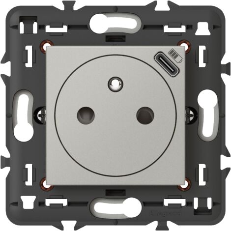 Prise 2P+T Surface avec chargeur USB Type-C Mosaic 2 modules avec support alu LEGRAND 079361L