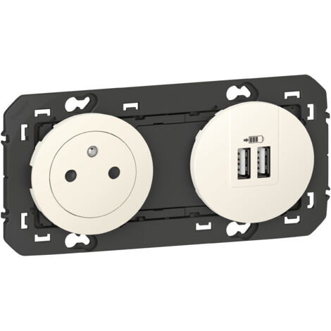 Prise de courant 2P+T + double chargeur USB Dooxie - Blanc