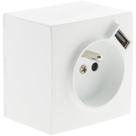 Prise 2P+T + USB 2.4A en saillie blanc RAL 9010