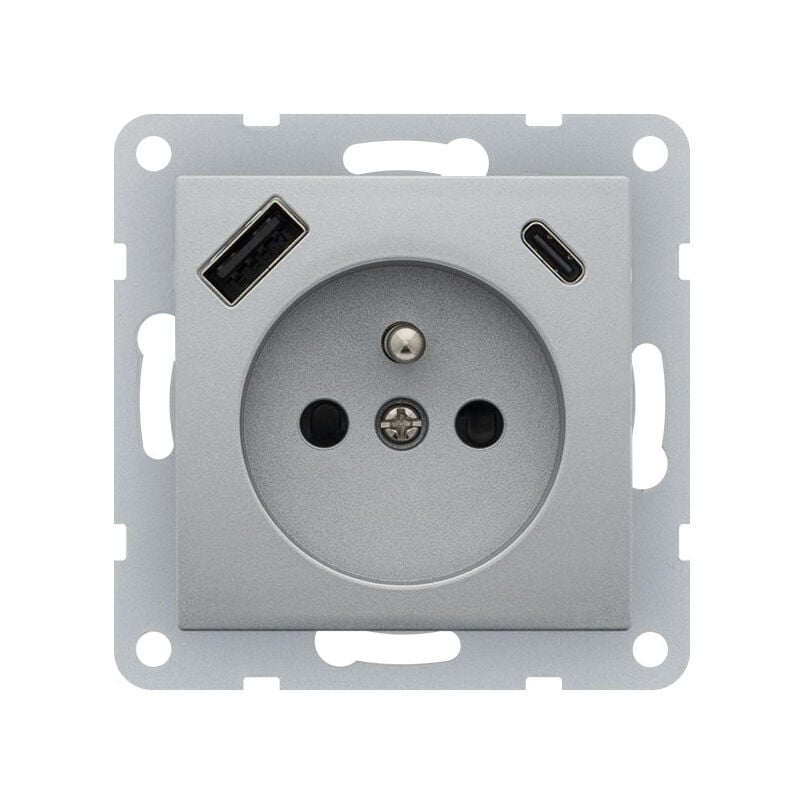 Siemens - Prise 2P+T + usb a et usb c - Chargement en simultané - Compatible Smartphone, Tablette et autres gadgets électroniques - silver lanc delta
