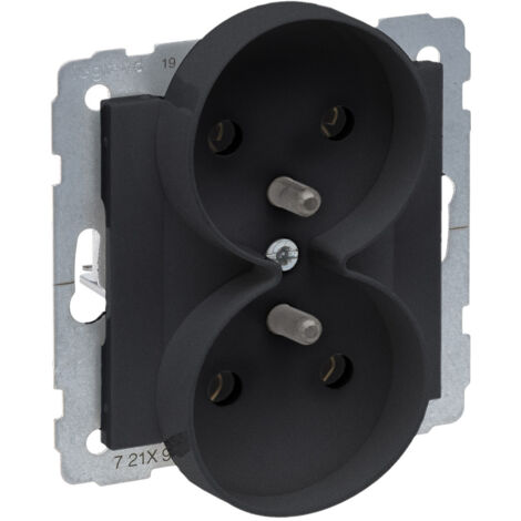 Prise 2X2P+Z - 16 A - 250 V - bornes à vis - montage possible dans des cadres multi-rotation, BLACK SUNO