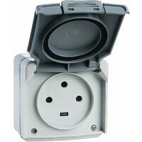 Prise 3P+T étanche 20A - Plexo complet - IP55 saillie - Gris - Legrand