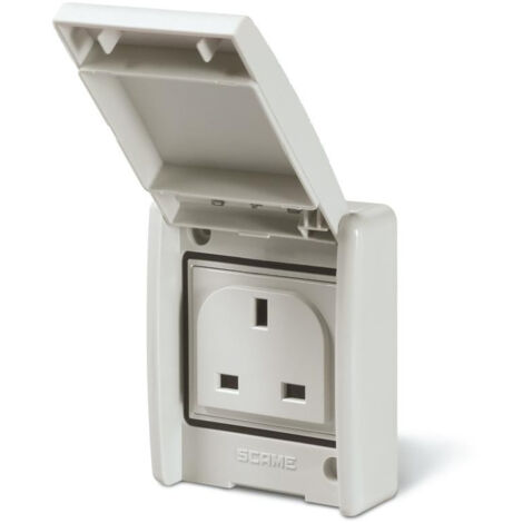 Prise à encastrer 2P+T 13A britanique BS1363 femelle gris 250V socle 70x87mm clapet étanche IP44 DOMO