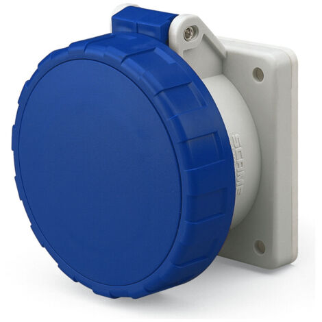 Prise à encastrer 2P+T 32A femelle clapet bleu 200-250V 50/60Hz socle 75x75mm pour coffret 6h étanche IP67 EUREKA