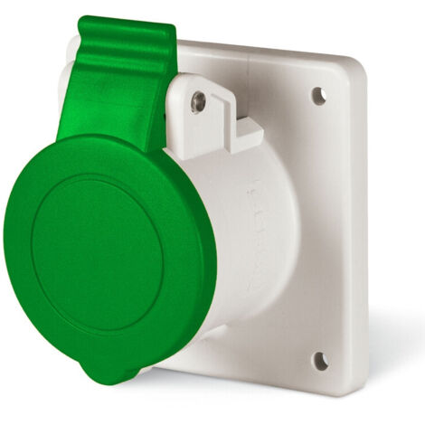 Prise à encastrer 3P+N+T 16A femelle clapet vert tension sup 50V AC 300-500Hz socle 75x75mm pour coffret 2h étanche IP44 EUREKA