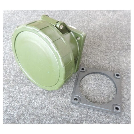Prise à encastrer 3P+N+T 32A femelle clapet kaki 346-415V 50/60Hz socle 75x75mm pour coffret 6h étanche IP67 EUREKA