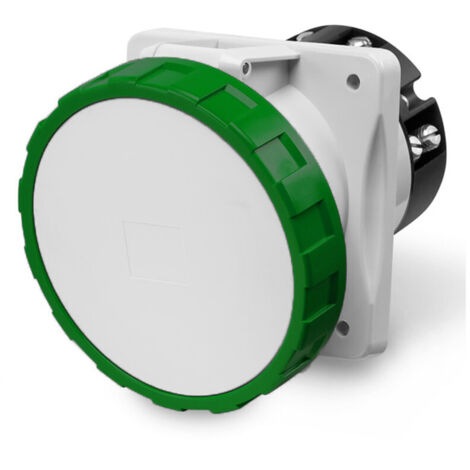 Prise à encastrer 3P+T 63A femelle clapet vert 50V AC 100/130Hz socle 100x110mm pour coffret 10h étanche IP66/IP67
