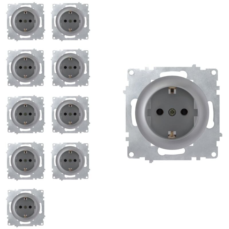 Prise avec terre, bornes à vis (lot de 10) - gris