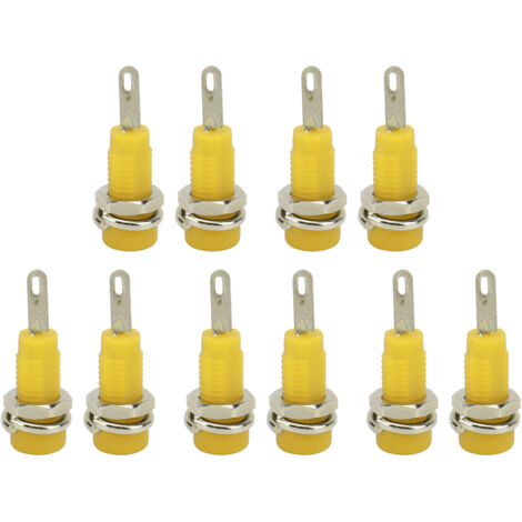 Prise banane jaune 2mm avec borne allongée pour instruments électroniques (Lot de 10, Réf. J.40003)