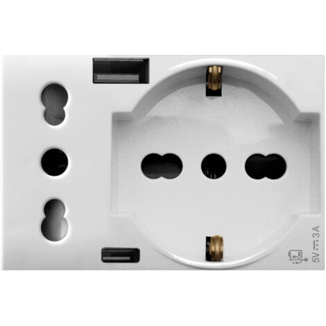 Prise Bypass Schuko prise standard italienne USB Type A et C Domus S44 2P+E 10/16A 3M