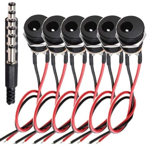 Prise CC 5,5 mm x 2,1 mm (avec cable) Connecteur cylindrique CC 6X avec borne à souder, connecteur CC 6X 5,5 mm x 2,1 mm pour audio/vidéo/téléphone portable/caméras de surveillance