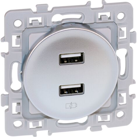 Prise chargeur double USB femelle 5,5V DC - type A - SQUARE Silver - Eur'Ohm