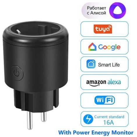 Prise connectée 16 A / Prise connectée Wi-Fi UE + Fonction de surveillance de la consommation, application Toua Smartlife, compatible avec Alexa, Google Home, Yandex et Alice.