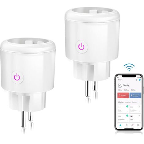 Prise Connectée, 16A WiFi Intelligente Compact, Compatible avec Alexa, Google Home, Mesure de Consommation Électrique, APP Contrôle, Contrôle Vocal, Horaires et Minuterie, 2PCs