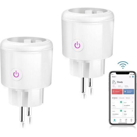 Prise Connectée, 16A WiFi Intelligente Compact, Compatible avec Alexa, Google Home, Mesure de Consommation Électrique, APP Contrôle, Contrôle Vocal, Horaires et Minuterie, 2PCs