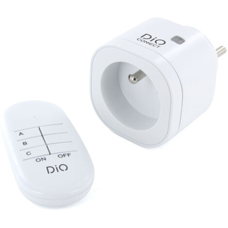 Prise connectée 3000W avec télécommande – 3 canaux – Wi-Fi 2.4 GHz – Commande vocale Google Home/Alexa – Noir et blanc – DIO