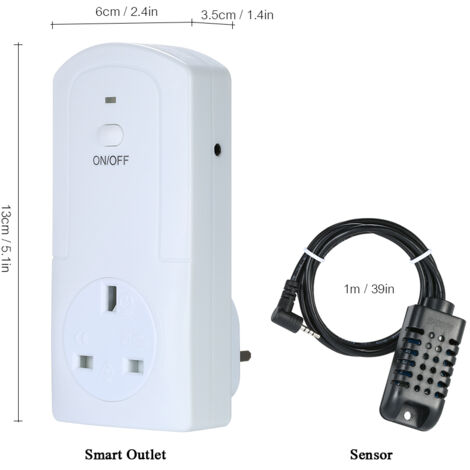 Prise Connectée Intelligente - Contrôle par App, Thermostat et Hygromètre - Compatible Alexa Echo - AC90-250V 13A