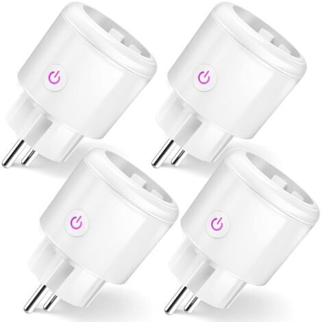 Prise Connectée WiFi, 16A Prise Intelligente Compatible avec Alexa, Google Home, Contrôle à Distance, Mesure de Consommation Électrique, Contrôle Vocal, Fonction de Temps, 2.4GHz, 4 Pièces, White
