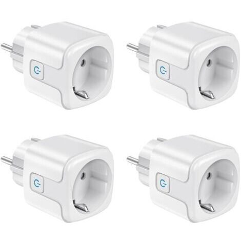 Prise Connectée WiFi, 2,4 GHz Prise Intelligente, 16A Type F, Suivi de consommation, Commande Vocale, Télécommande, 4 Pack Smart Plugs, Compatible avec Alexa, Google Home, Smart Life