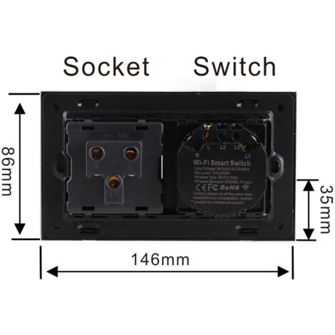 Prise Connectée WiFi Double Murale avec Commande Vocale et Appli - Interrupteur Intelligent 2-en-1 (ABS/Tempered, 146x86mm) pour Alexa et Assistant Domestique