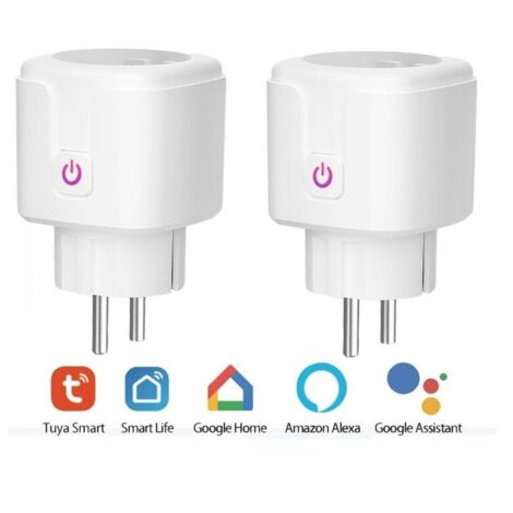 Prise Connectée WiFi, Lot de 2 Prise Intelligente Compatible avec Alexa, Google Home et Smart Life, Prises Programmables WiFi avec Contrôle à Distance, Contrôle Vocal et Fonction de Temps，EU, 16A