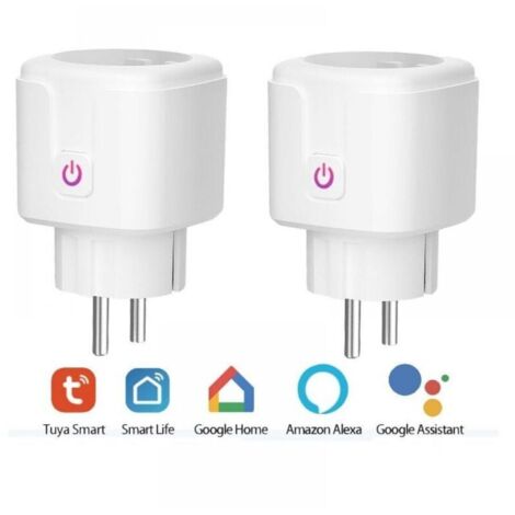 Prise Connectée WiFi, Lot de 2 Prise Intelligente Compatible avec Alexa, Google Home et Smart Life, Prises Programmables WiFi avec Contrôle à Distance, Contrôle Vocal et Fonction de Temps，EU, 16A