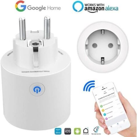Prise Connectée WiFi, Prise WiFi Intelligente Fonctionne avec Amazon Alexa/Google Assistant, Télécommande via Android iOS