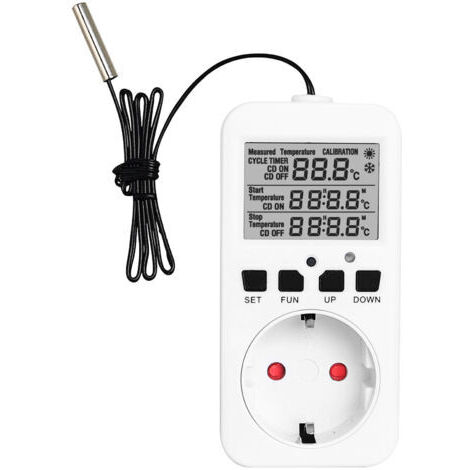 Prise Contrôleur de Température Type F - Sonde Externe, Minuterie Programmable, -40°C à 120°C, Précision ±1%, Écran LCD
