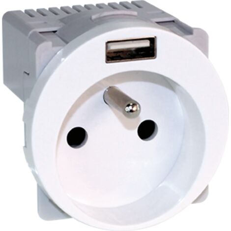 Prise courant 2P+T 16A + USB type A - COMETE Blanc
