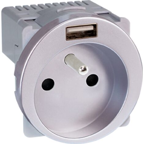 Prise courant 2P+T 16A + USB type A - COMETE Couleur Silver