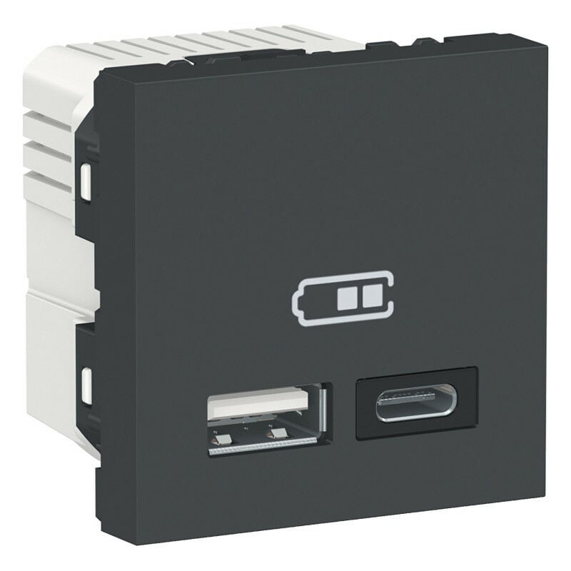 Schneider - Unica - chargeur usb double - 5Vcc - 2,4A type a+c - 2 modul - anthr - méca seul (NU301854)