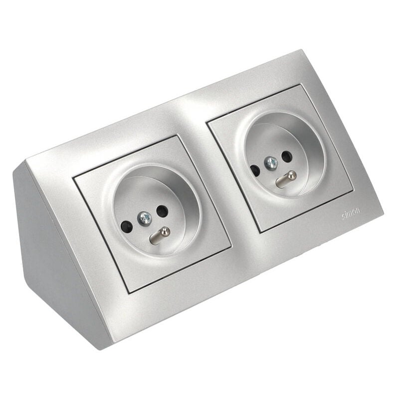 Prise d'angle 2x 2P+T argent 220V 16A Simon 54
