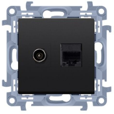 Prise d'antenne type « F » + RJ45 cat.5e (module), noir mat, SIMON10