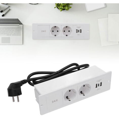 Prise de bureau encastrée avec recharge USB sans fil - Multiprise 4 ports pour table et bureau