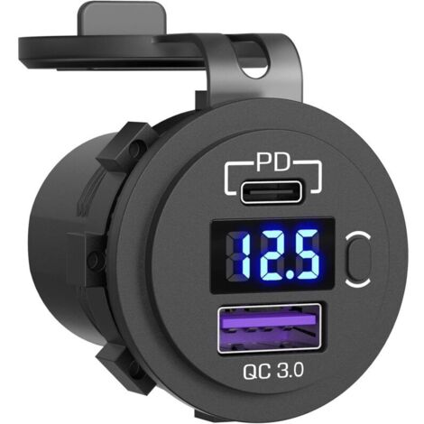 Prise de Chargeur de Voiture, Prise de Voiture, avec Voltmètre à LED et Interrupteur Chargeur de Voiture Rapide pour Voiture, Bateau, Camion