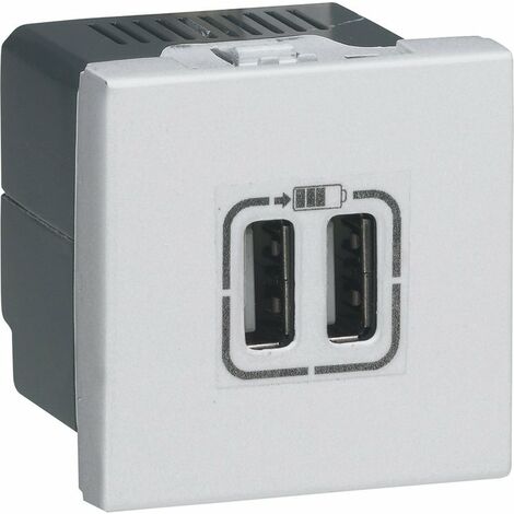 Prise 2xUSB type-A Mosaic - 2,4A - 12W - 2 modules - Alu