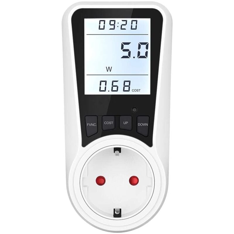 Prise de compteur numérique, 230V, 16A, 3680W, protection contre les surcharges, affichage numérique, blanc