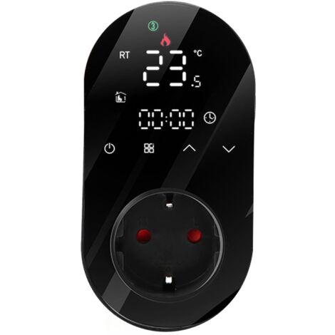 Prise de Contrôle de Température Numérique, Prise de Thermostat Programmable avec Technologie Intelligente pour Chauffage au Sol AC 16A, Doubles Indicateurs LED, Boutons Tactiles (Noir)
