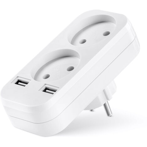 Prise de conversion avec double prise USB à 2 positions pour une portabilité facile - Blanc, 1pc