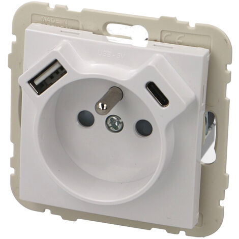 Prise de courant 16A 2P+T blanc Efapel Logus 90 USB A + USB C