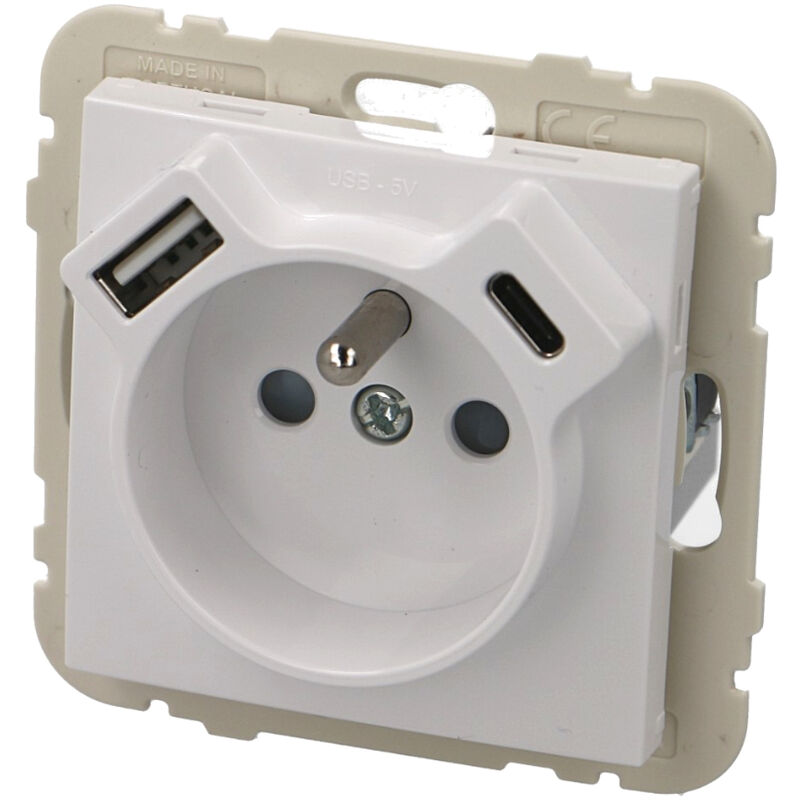Efapel - Prise de courant 16A 2P+T blanc Logus 90 usb a + usb c