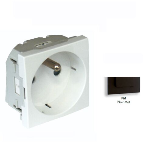 Prise de courant 2P+T 2 modules - 16A 250V - blanc ou noir - Couleur matériel - Noir mat