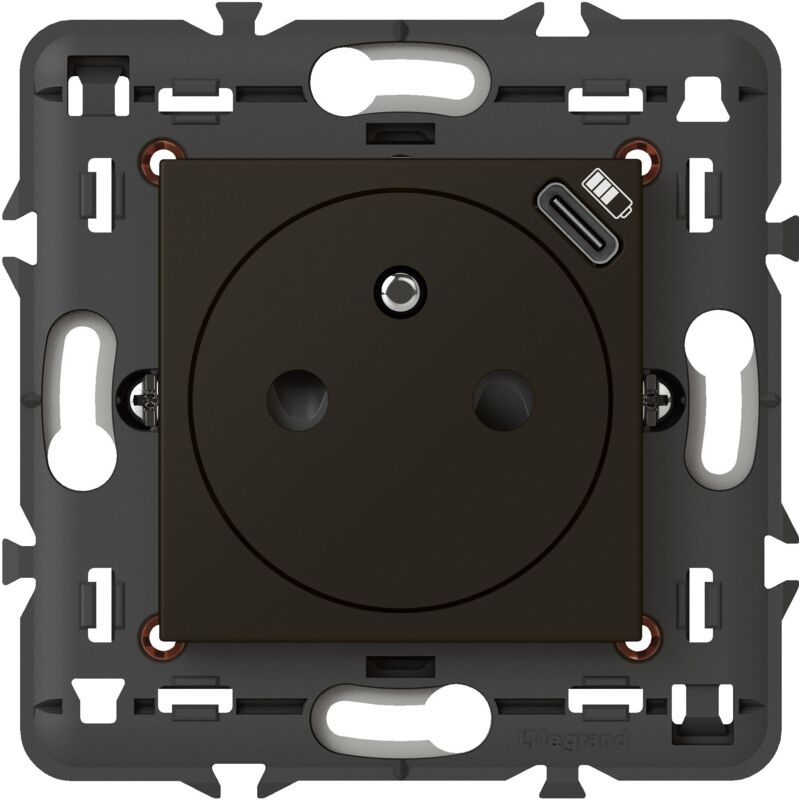 Prise 2P+T Surface avec chargeur USB Type-C Mosaic 2 modules avec support noir LEGRAND 079161L