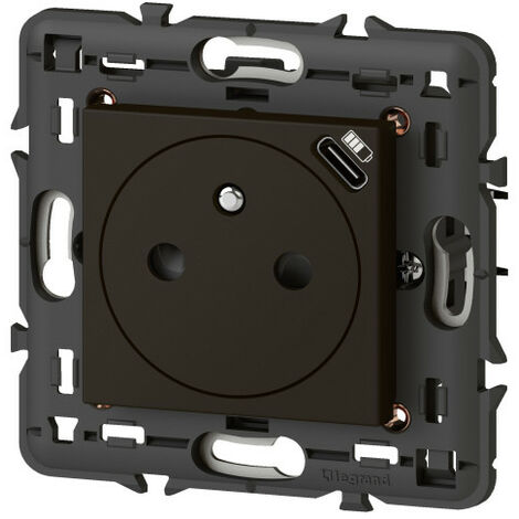 Prise de courant 2P+T Surface avec chargeur Type-C intégré en face avant Mosaic 2 module noir mat livré avec support (079161L)