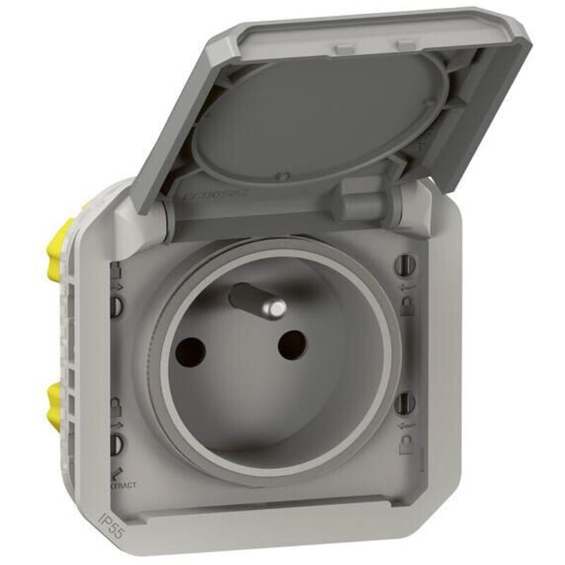 Prise De Courant 2p+t Étanche Plexo 16a 250v Ip55 Ik08 Avec Enjoliveur Finition Gris Legrand Leg069551l