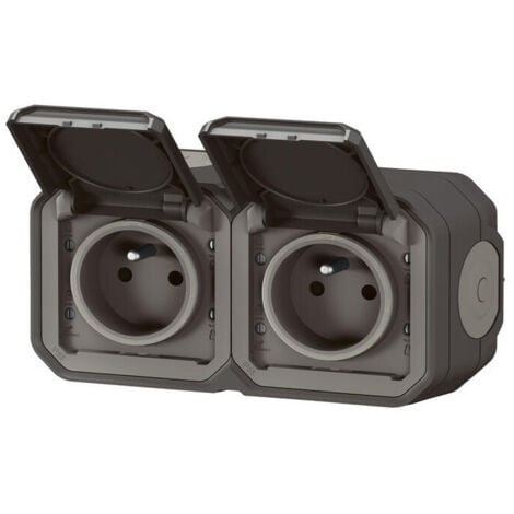 Bloc 2 prises 2P+T 16A saillie étanche anthracite complet précablée IP55 PLEXO LEGRAND 069788LL